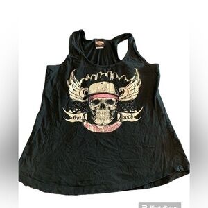 Harley Davidson Skull Wing Tank Top Black White Pink Size L